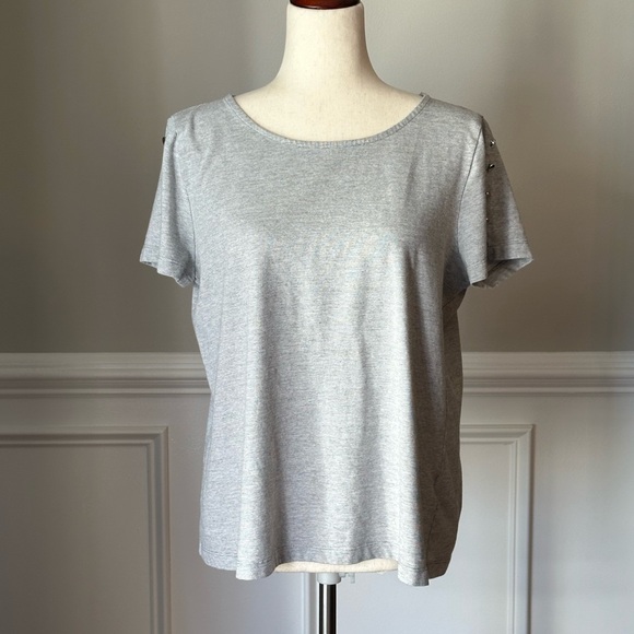 Rose & Olive Gray Short Sleeve T-Shirt with Silver Button Sleeves size XL - Picture 2 of 12